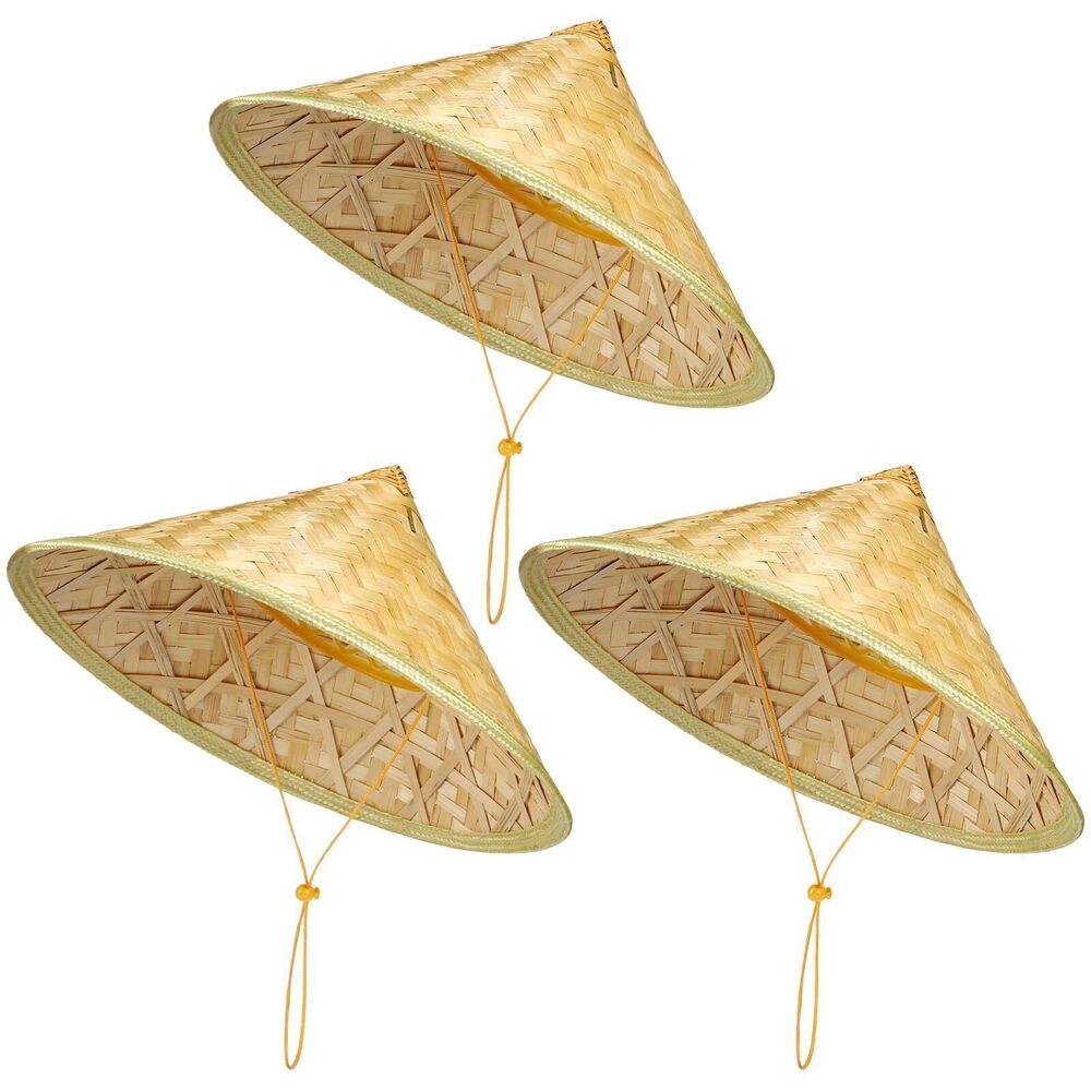 2610 3 Pcs Traditional Chinese Rice Bamboo Hat Asian Straw Bamboo